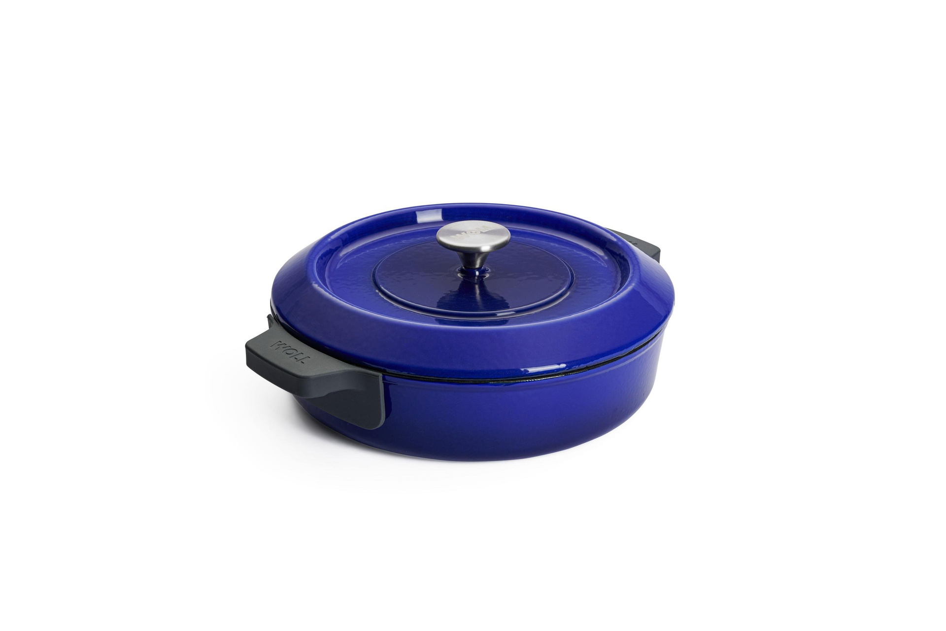 828CI-020_Lid_Silicone_Grips_3Quarter Iron Guss-Kasserolle mit Deckel | Cobalt Blue | Alle Herdarten inkl. Induktion | 28cm