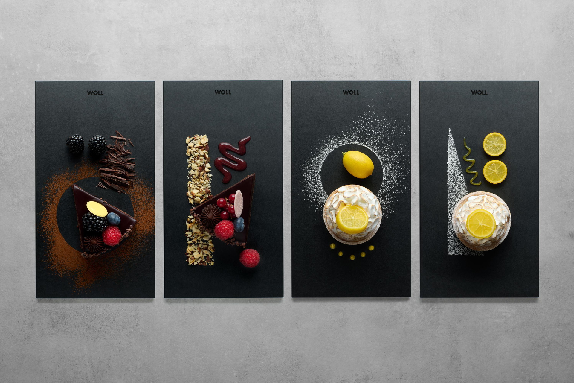 Es werden vier Cut & Serve Schneidebrette abgebildet, auf diesen befinden sich Kuchen und Törtchen.