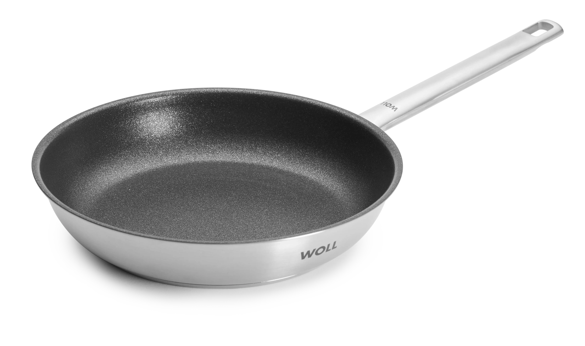 Runde Pfanne der Serie Steel in der drei Seitenansicht.