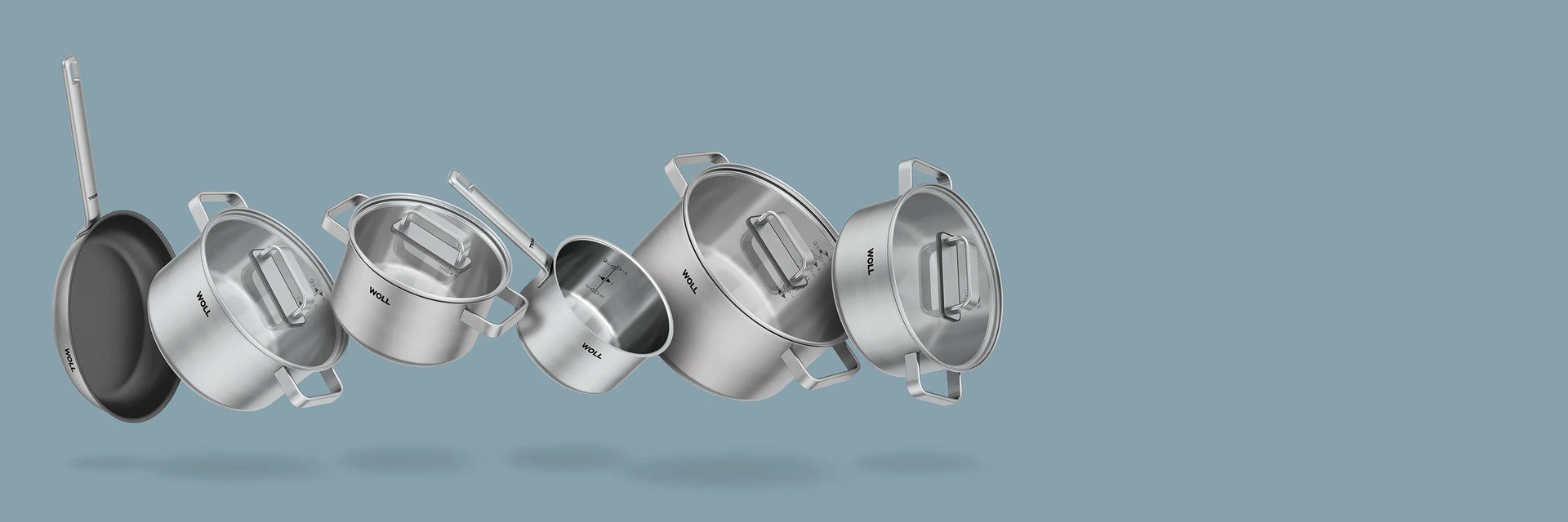 Die verschiedenen Geschirre sind nebeneinander schwebend dargestellt.