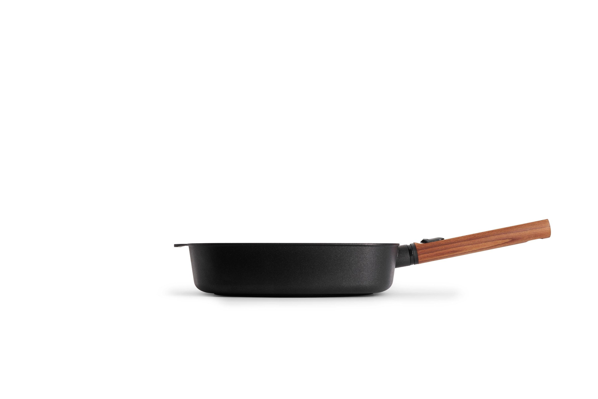 Eco Logic QXR Guss-Viereckpfanne Seitenansicht | Holz - Abnehmbar | 28 x 28 cm | Alle Herdarten inkl. Induktion