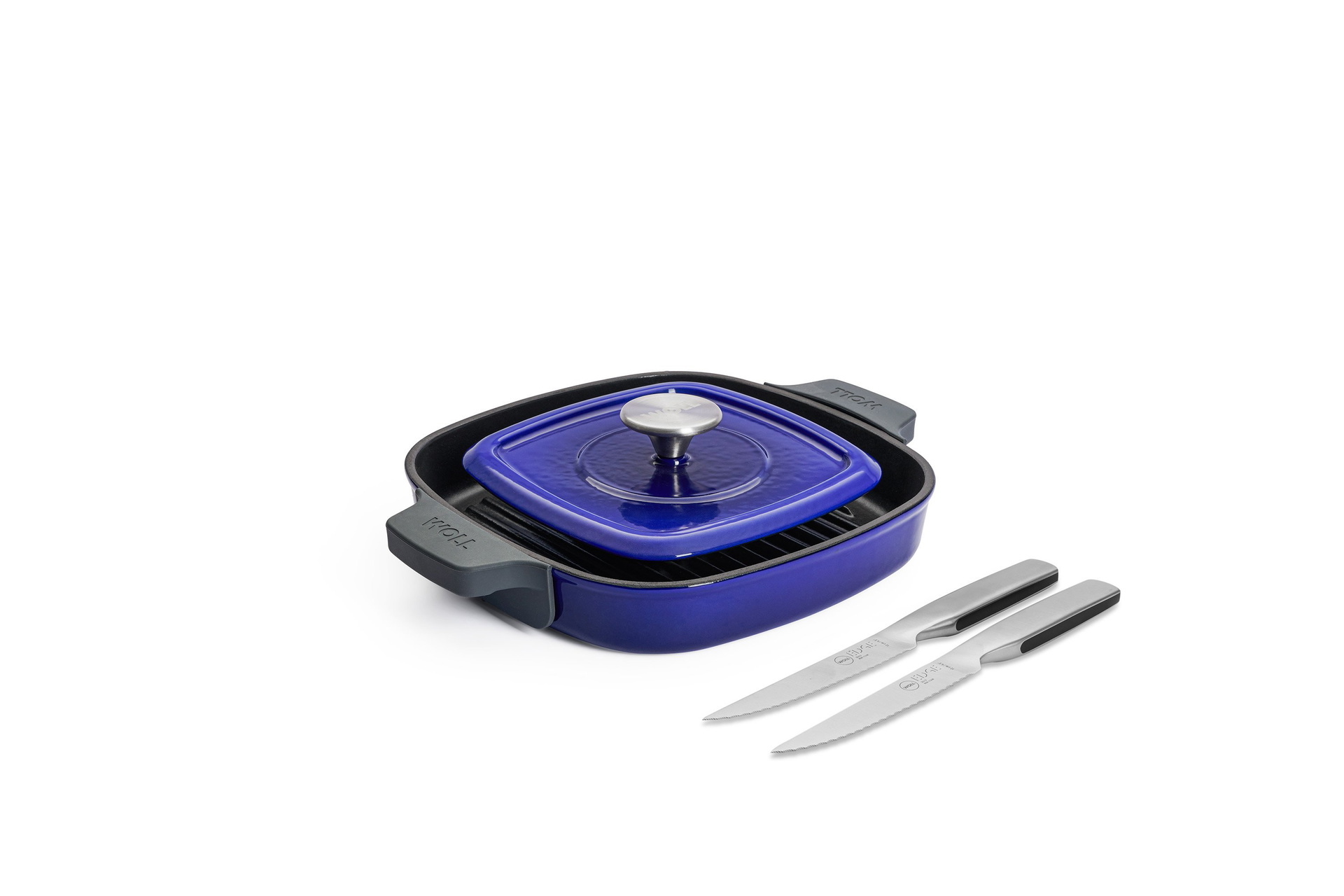 Iron Guss-Grillpfannen-Set mit 2 Steakmessern
