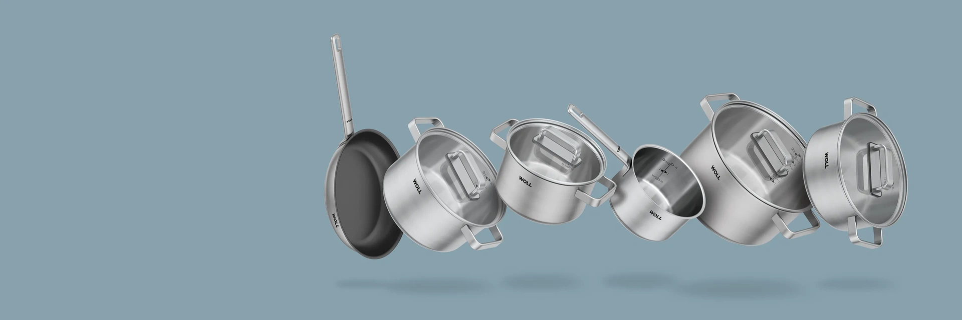 Die verschiedenen Geschirre sind nebeneinander schwebend dargestellt.