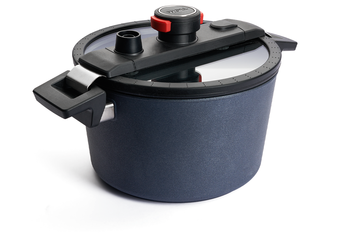 Runder Niederdrucktopf der Serie Diamond Active Lite in drei Seitenansicht.