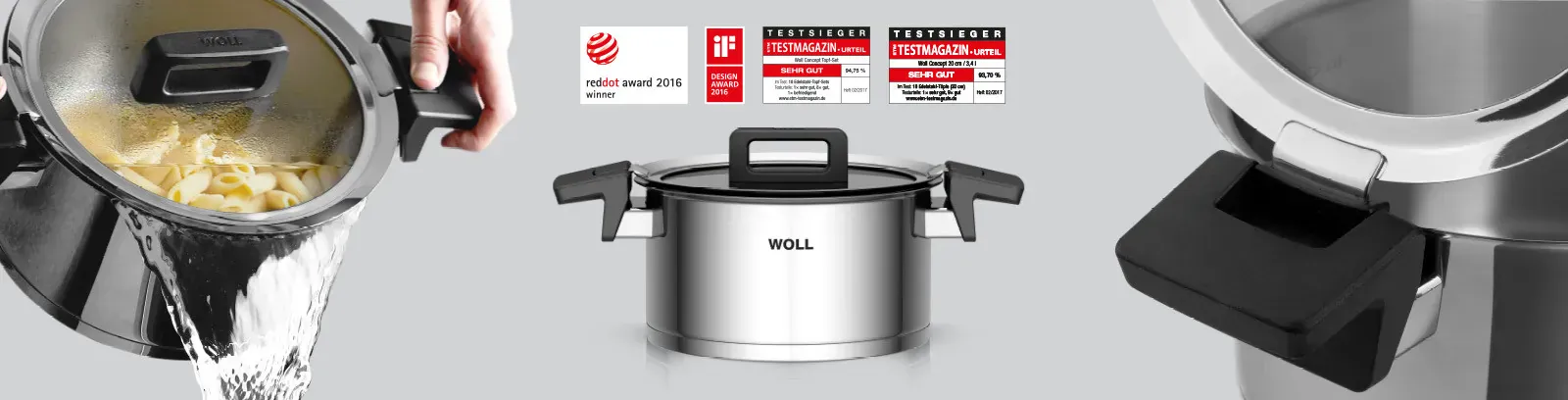 Der runde Concept-Kochtopf wurde 2016 mit dem Red Dot Winner Award und dem iF Design Award ausgezeichnet. Zudem wurde er 2017 Testsieger beim ETM Testmagazin. Der Topf wird beim Abgießen von Nudelwasser, im Seitenprofil und mit Fokus auf den Griff gezeigt
