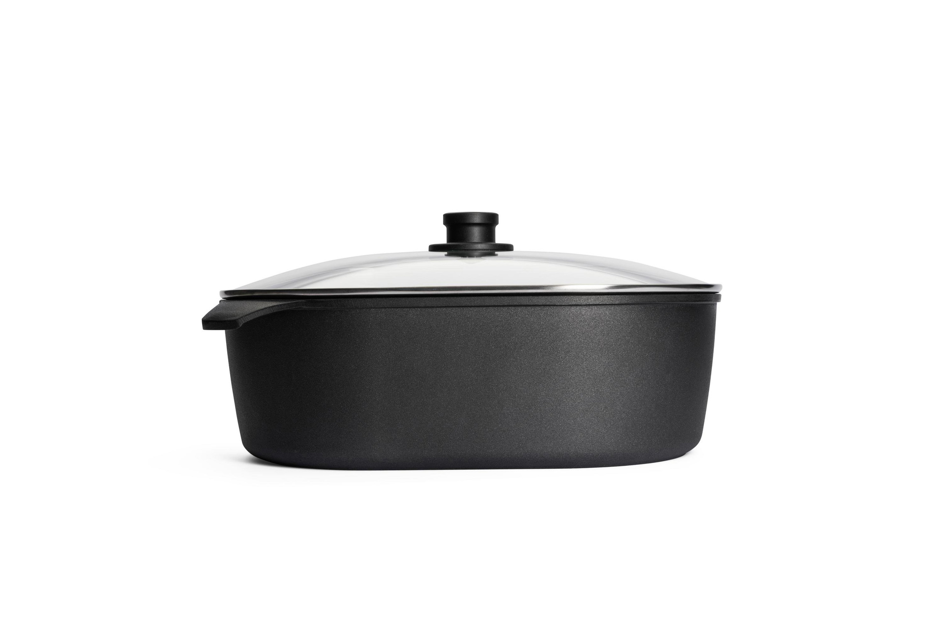 Titan Best Gussbräter Seitenansicht | Ceran, Gas, Elektro, Halogen | Mit Glasdeckel | 40x27cm