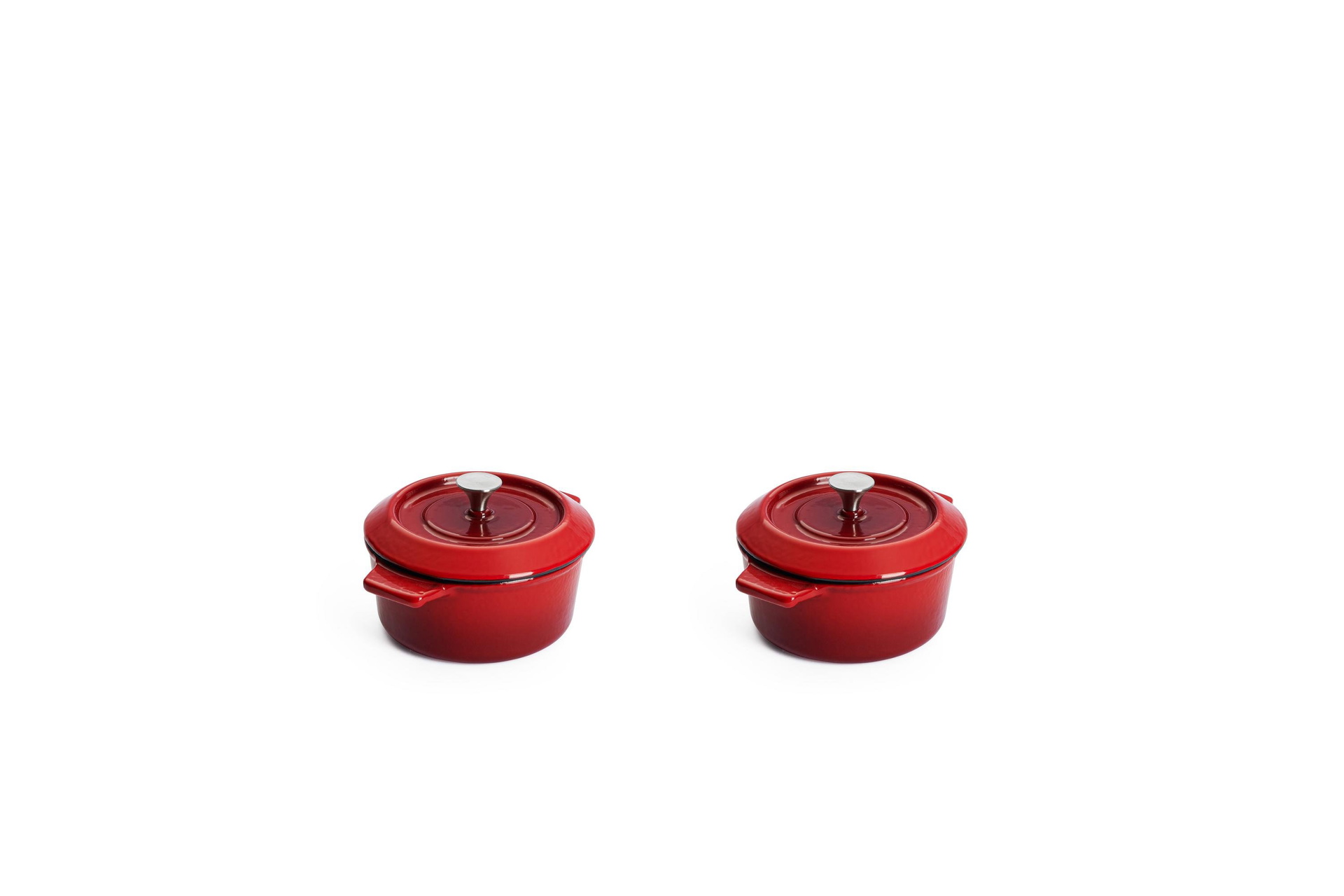 110CI-010_Double_Lid_3Quarter Iron Guss-Mini-Kasserolle mit Deckel, 2-tlg. | Alle Herdarten inkl. Induktion | Chili Red | 10cm