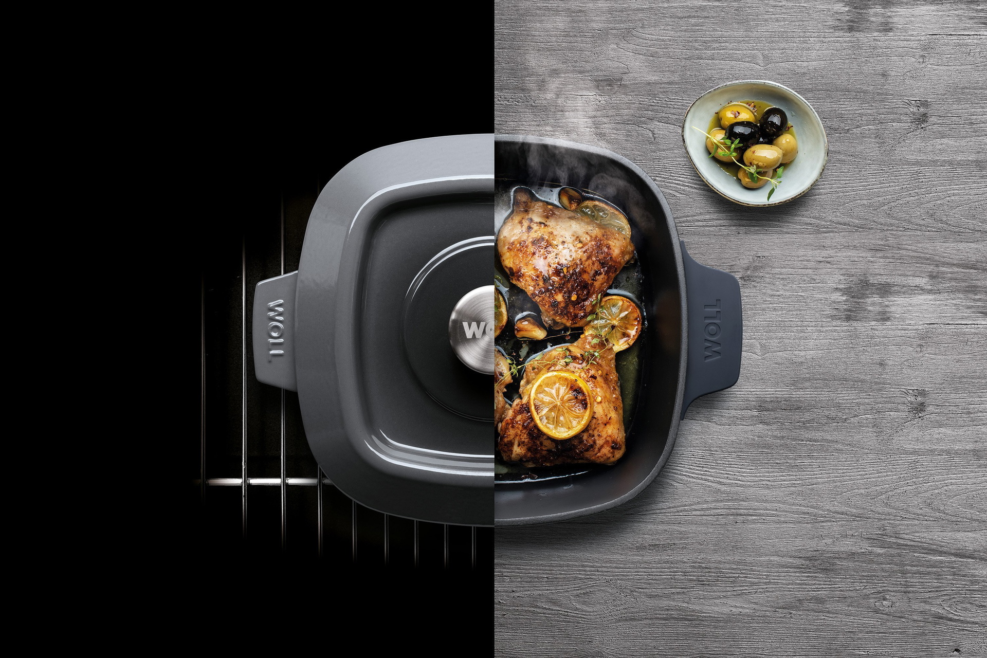 Iron Guss-Kasserolle, viereckig, mit Deckel Die viereckige, graue Iron Kasserolle wird mit Deckel im Ofen verwendet und anschließend direkt mit dem Fleisch auf den Tisch gestellt.