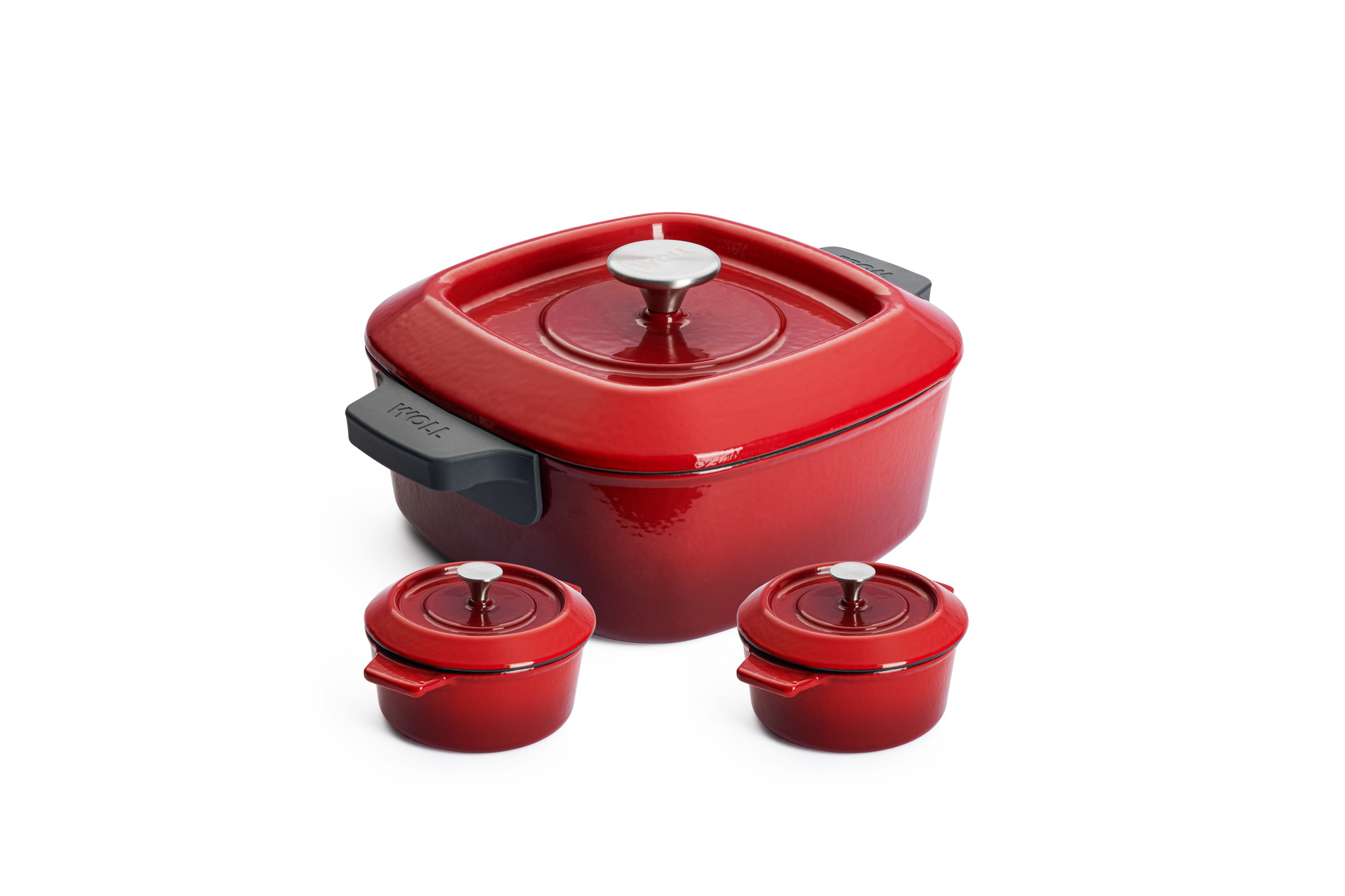 QVC-018_SET_3Quarter Iron Guss-Kasserolle, 24 x 24 cm, und 2 Guss-Mini-Kasserollen