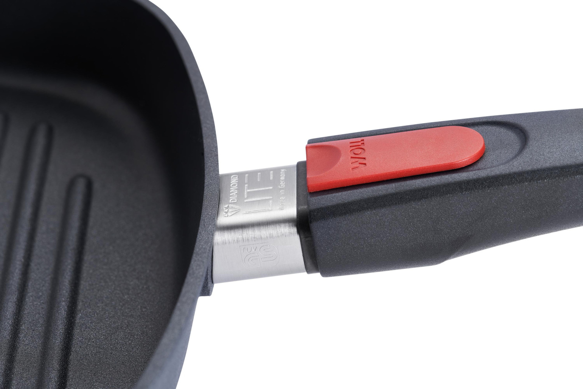 Diamond Lite Guss-Steakpfanne, viereckig, mit Rillen Detailansicht | 24x24cm | Stiel - Abnehmbar | Alle Herdarten inkl. Induktion