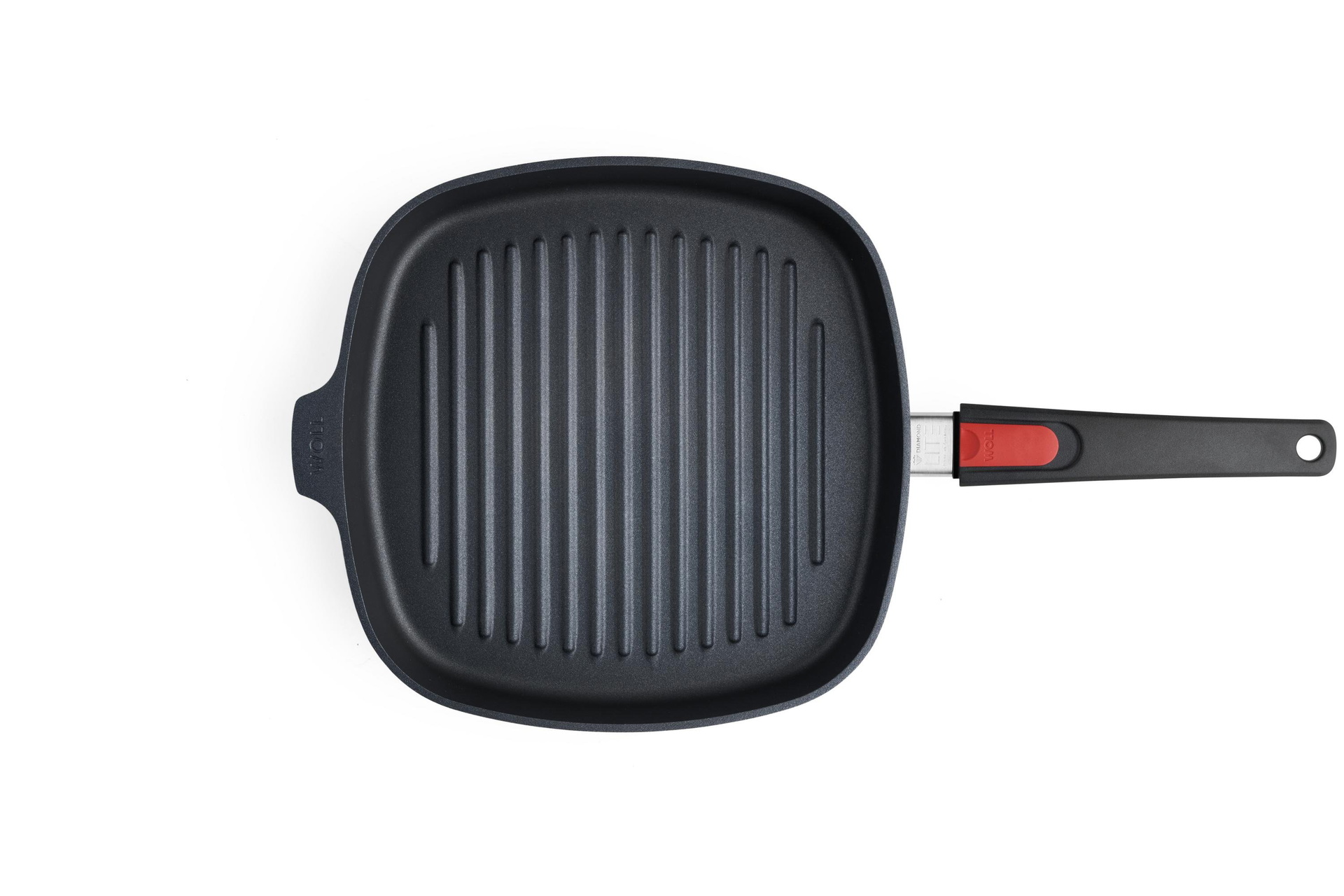 1628-1DPS_1628-1DPI_Overhead Diamond Lite Guss-Steakpfanne, viereckig, mit Rillen Draufsicht | Stiel - Abnehmbar | Ceran, Gas, Elektro, Halogen | 28x28cm