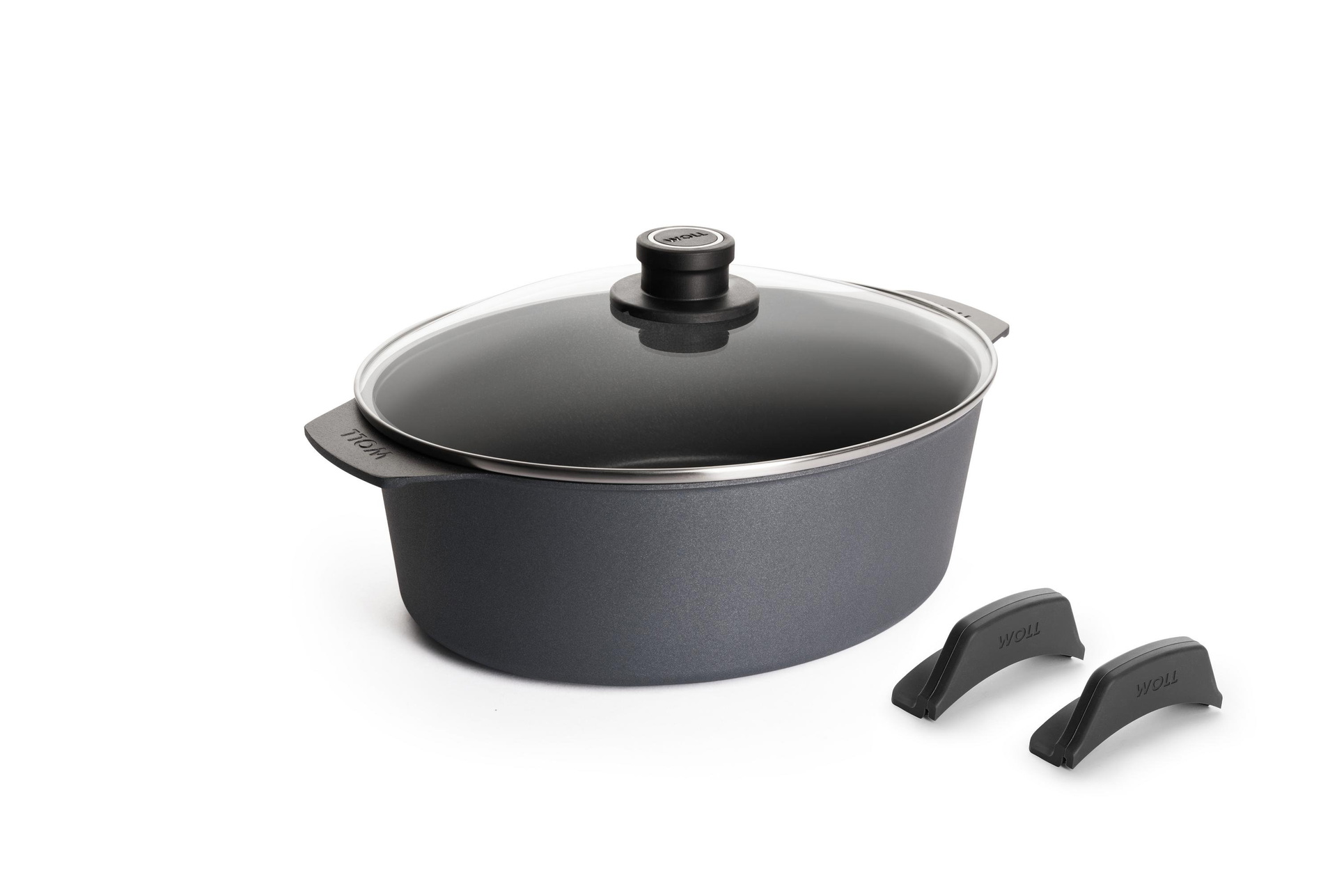 3126DPS_3126DPI_Lid_Silicone_Grips_3Quarter Diamond Lite Gussbräter mit Glasdeckel und Silikongriffen | 31x26cm | Ceran, Gas, Elektro, Halogen