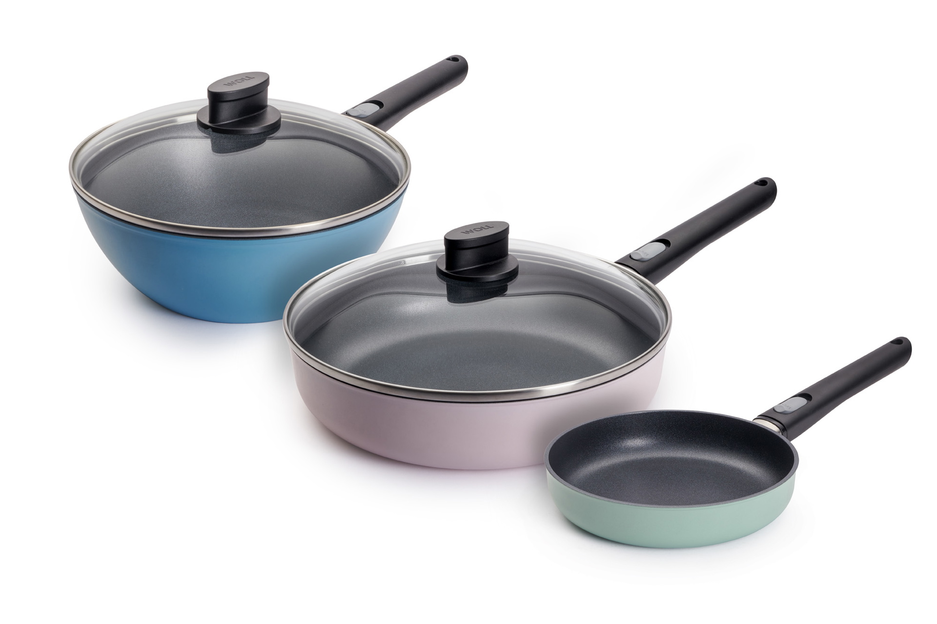 Ecolour Wok-und-Pfannen-Set, 5-tlg., Ø 28 + 24 + 20 cm