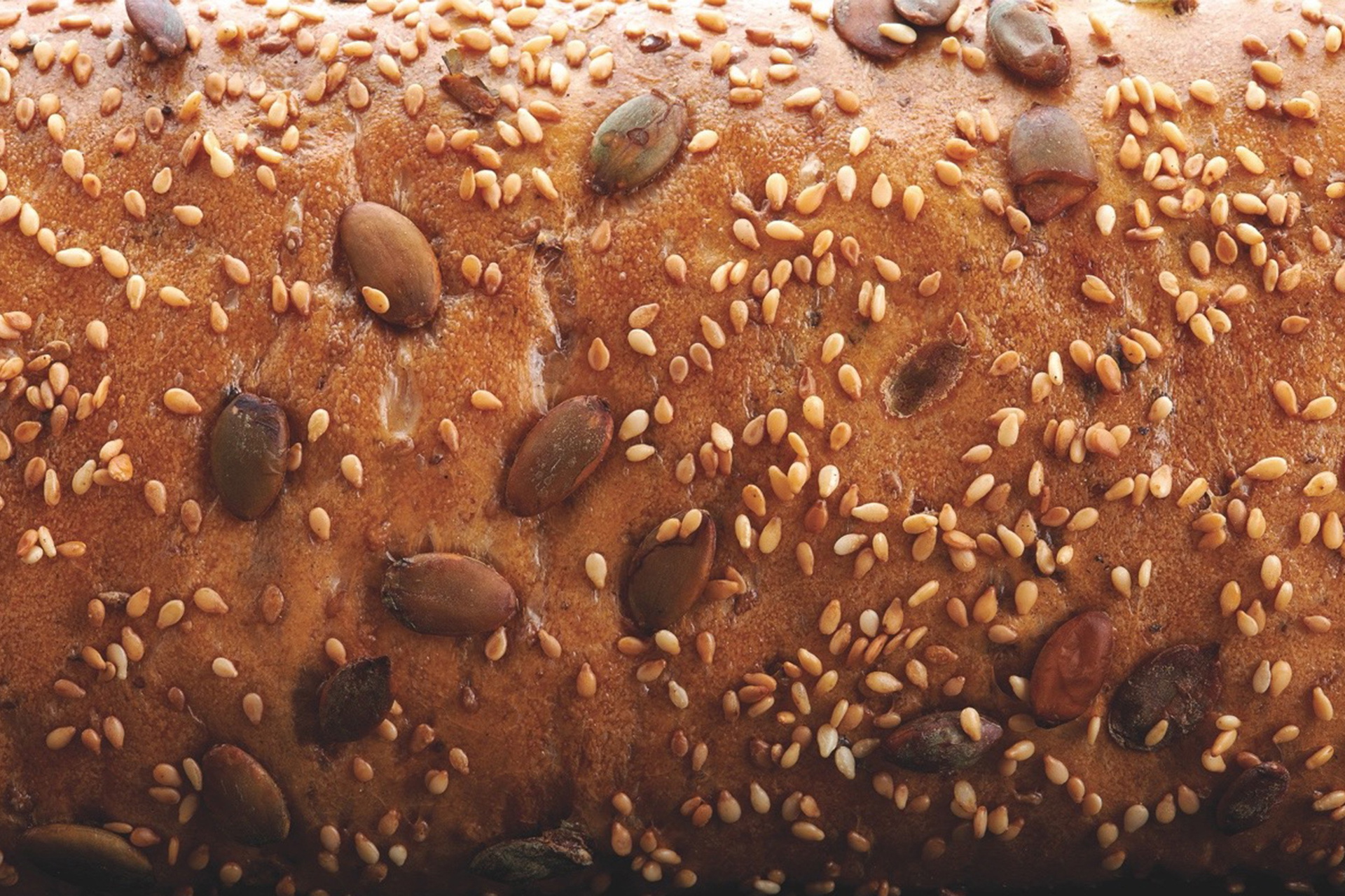 In der Detailaufnahme sieht man ein Weissbrot mit Körnern.