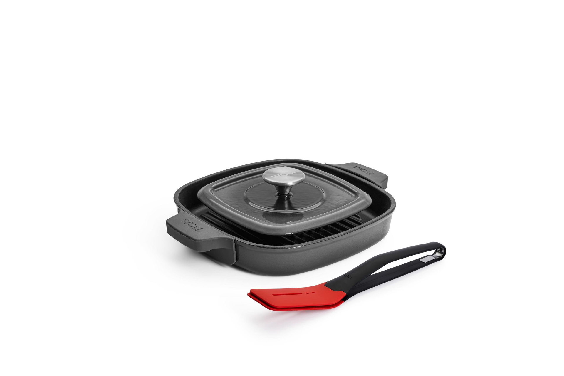 Iron Guss-Grillpfannen-Set mit Küchenzange, 24 x 24 cm