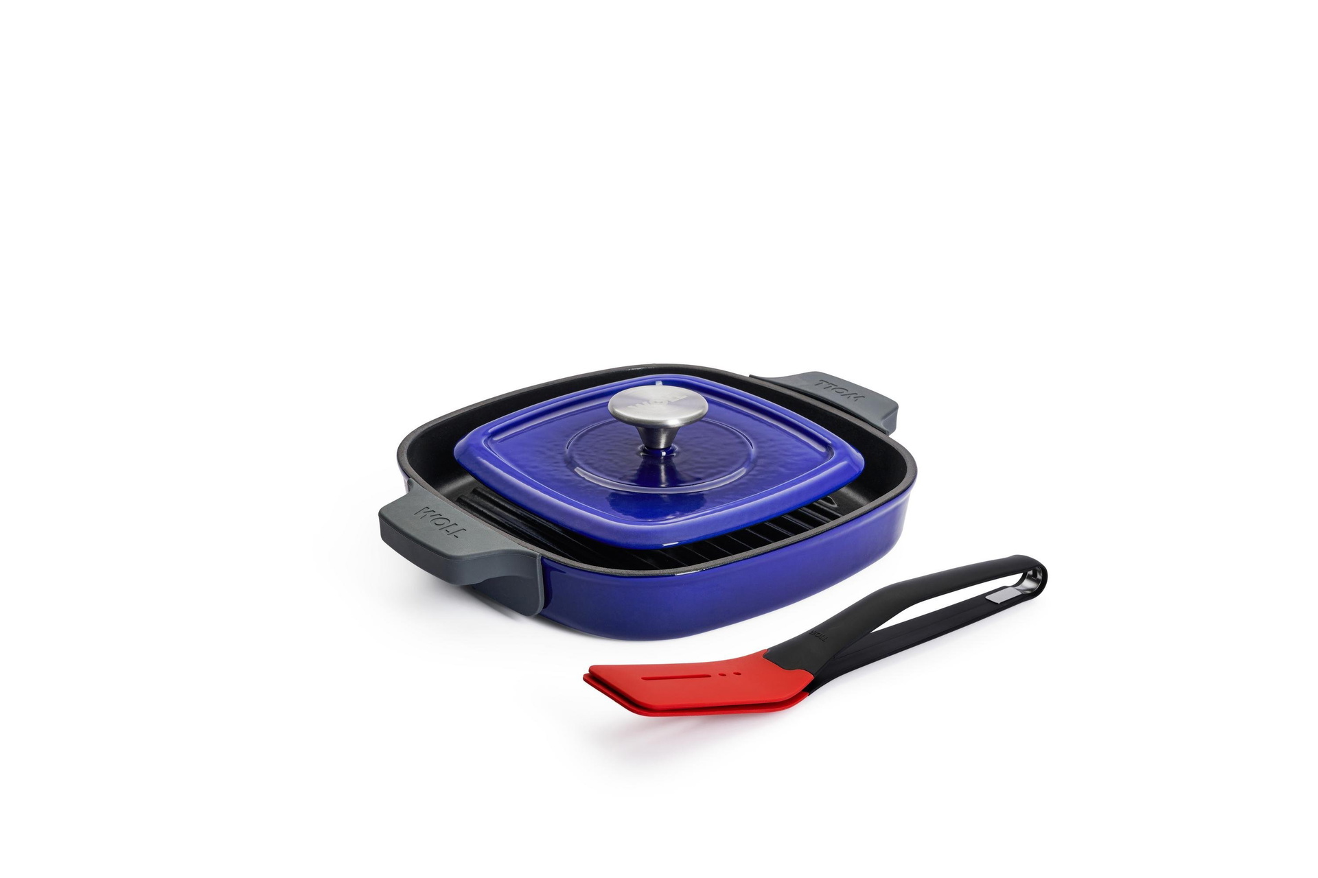 Iron Guss-Grillpfannen-Set mit Küchenzange, 24 x 24 cm